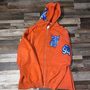 Supreme Orange Hoodie with White Stitching